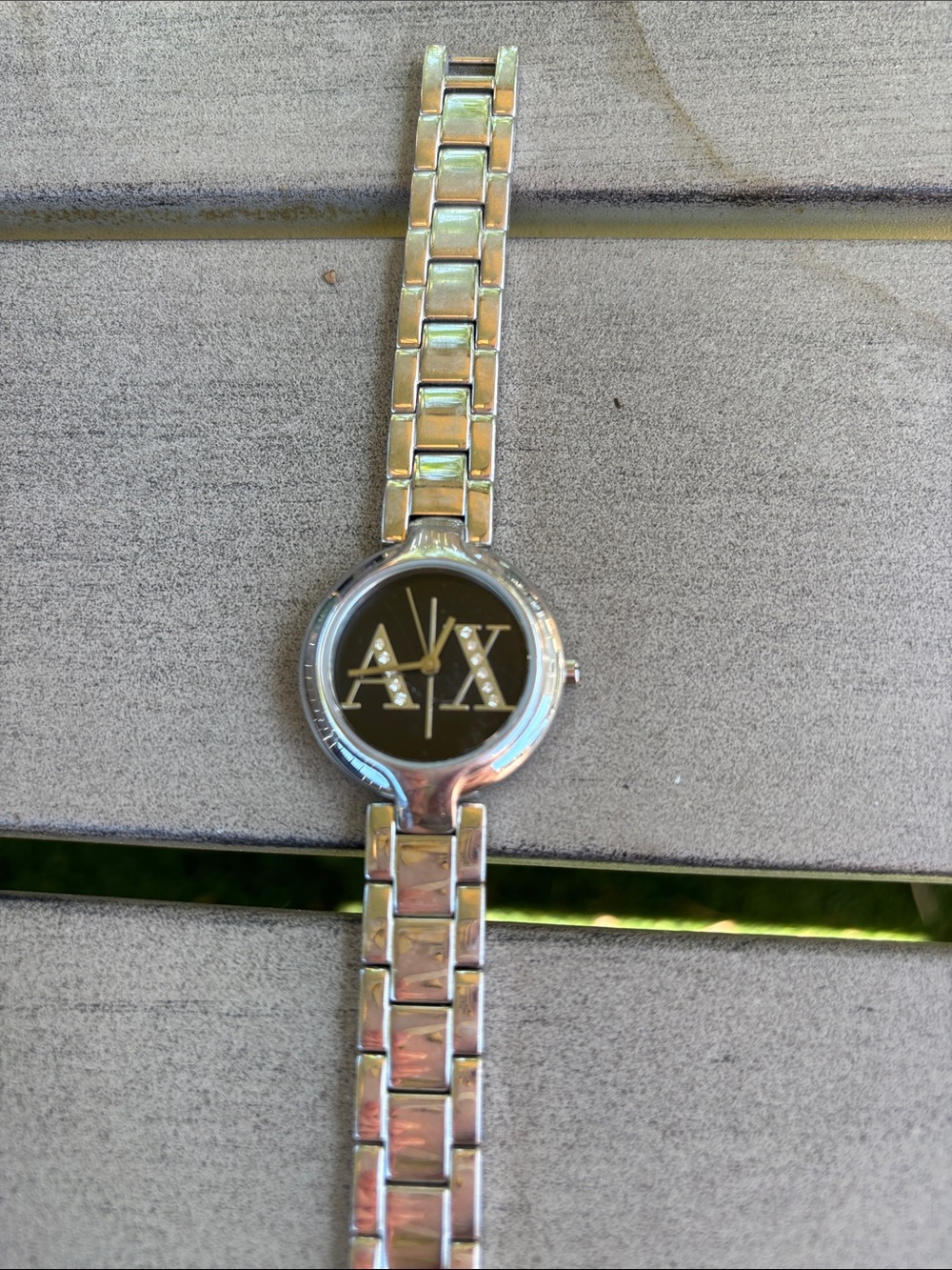 Armani Exchange Silver-Tone Bracelet Watch with Black Dial